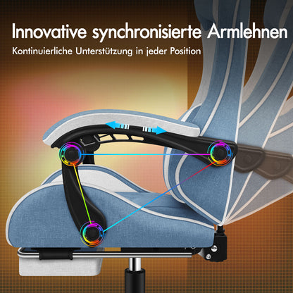 ALFORDSON Massage Bürostuhl Gaming Executive Sitz Leinenstoff Computer Racer, Kunstleder, Weiß & Blau