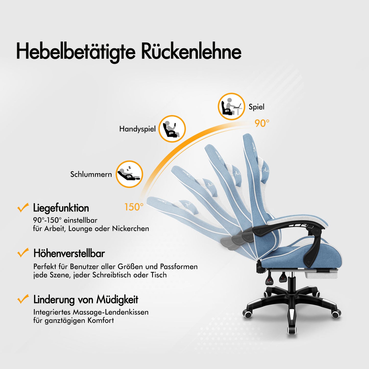 ALFORDSON Massage Bürostuhl Gaming Executive Sitz Leinenstoff Computer Racer, Kunstleder, Weiß & Blau