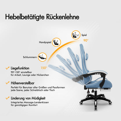 ALFORDSON Massage Bürostuhl Gaming Executive Sitz Leinenstoff Computer Racer, Kunstleder, Weiß & Blau