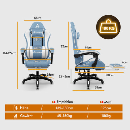 ALFORDSON Massage Bürostuhl Gaming Executive Sitz Leinenstoff Computer Racer, Kunstleder, Weiß & Blau