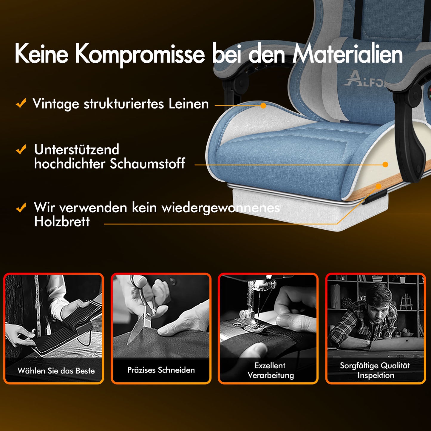 ALFORDSON Massage Bürostuhl Gaming Executive Sitz Leinenstoff Computer Racer, Kunstleder, Weiß & Blau
