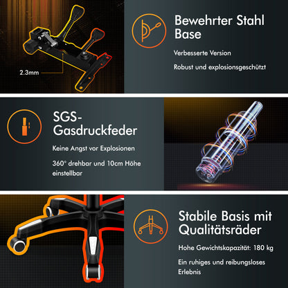 ALFORDSON Massage Bürostuhl Gaming Executive Sitz Leinenstoff Computer Racer, Kunstleder, Weiß & Blau