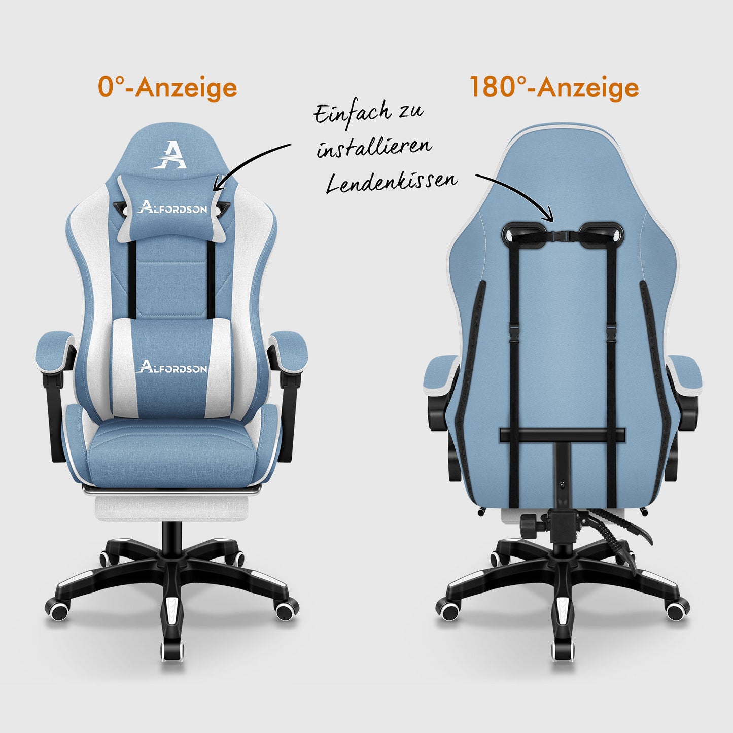 ALFORDSON Massage Bürostuhl Gaming Executive Sitz Leinenstoff Computer Racer, Kunstleder, Weiß & Blau