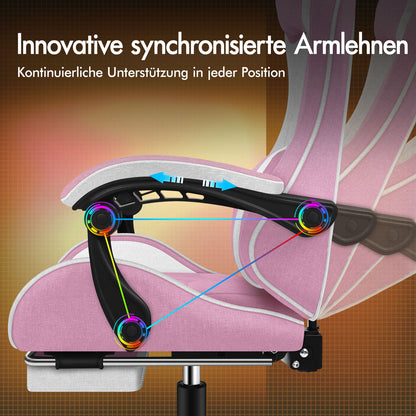 ALFORDSON Massage Office Chair Gaming Executive Seat Linen Fabric Computer Racer, Faux Leather, Pink and White 