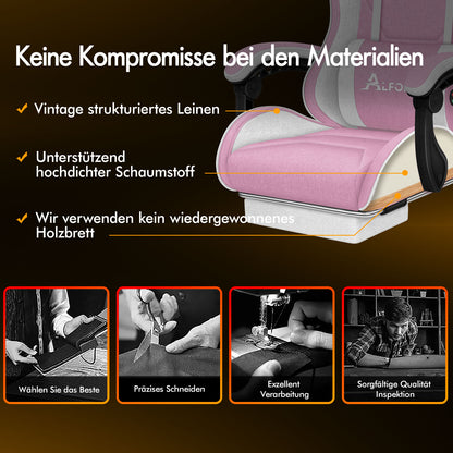 ALFORDSON Massage Bürostuhl Gaming Executive Sitz Leinenstoff Computer Racer, Kunstleder, Rosa und Weiß