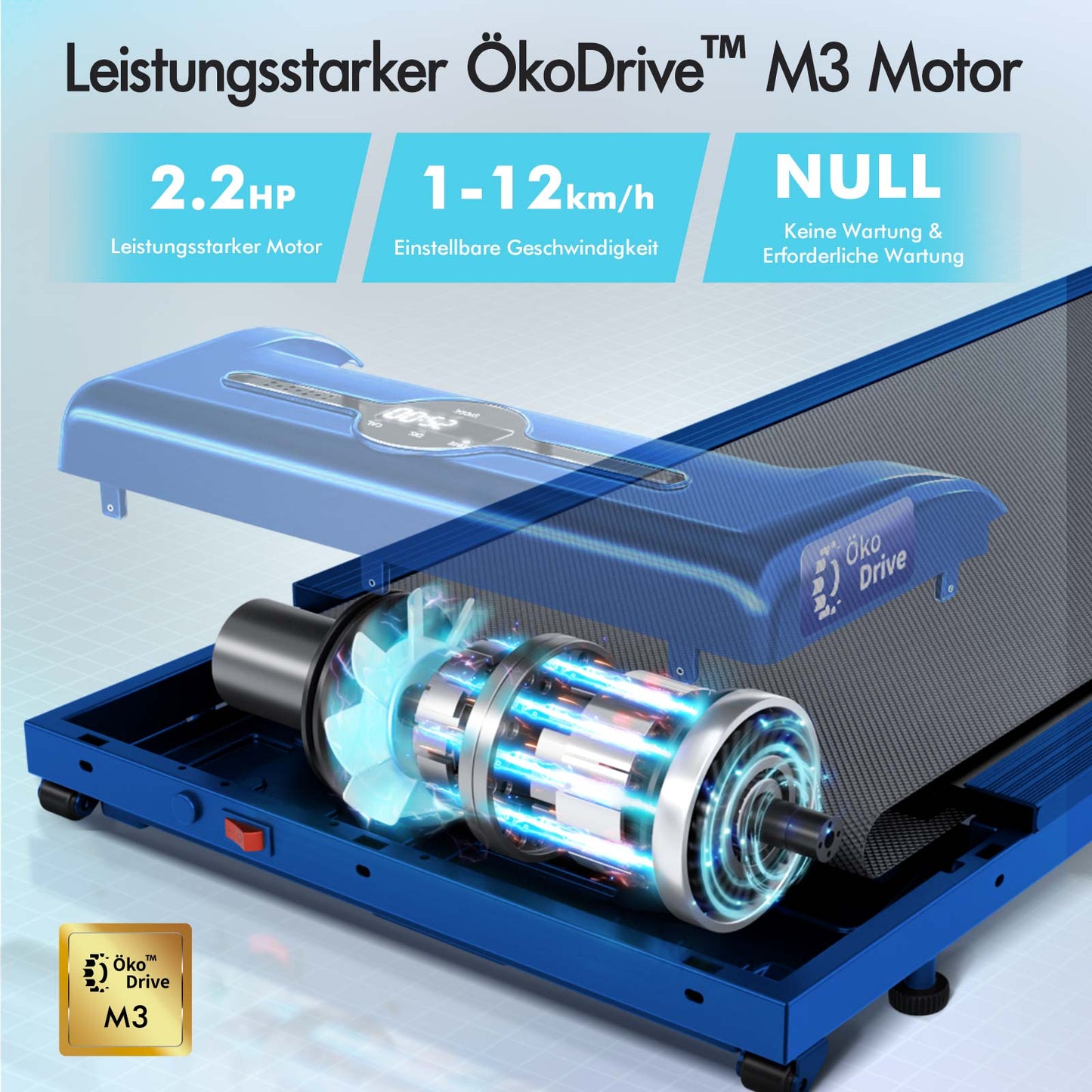 BLACK LORD Laufband Elektrisch Laufkissen Zuhause Büro Fitnessstudio Faltbar, mit Griff, Blau