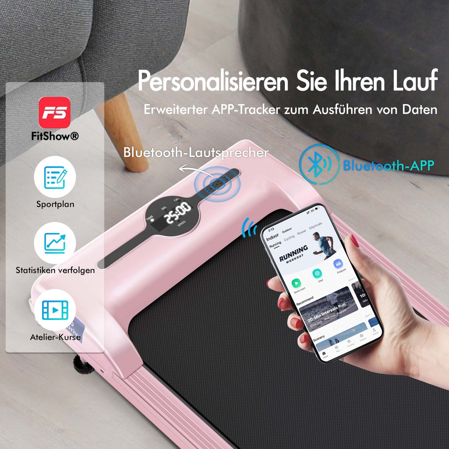 BLACK LORD Elektrisches Laufband Geh-Pad Zuhause Büro Fitnessstudio Fitness, Rosa