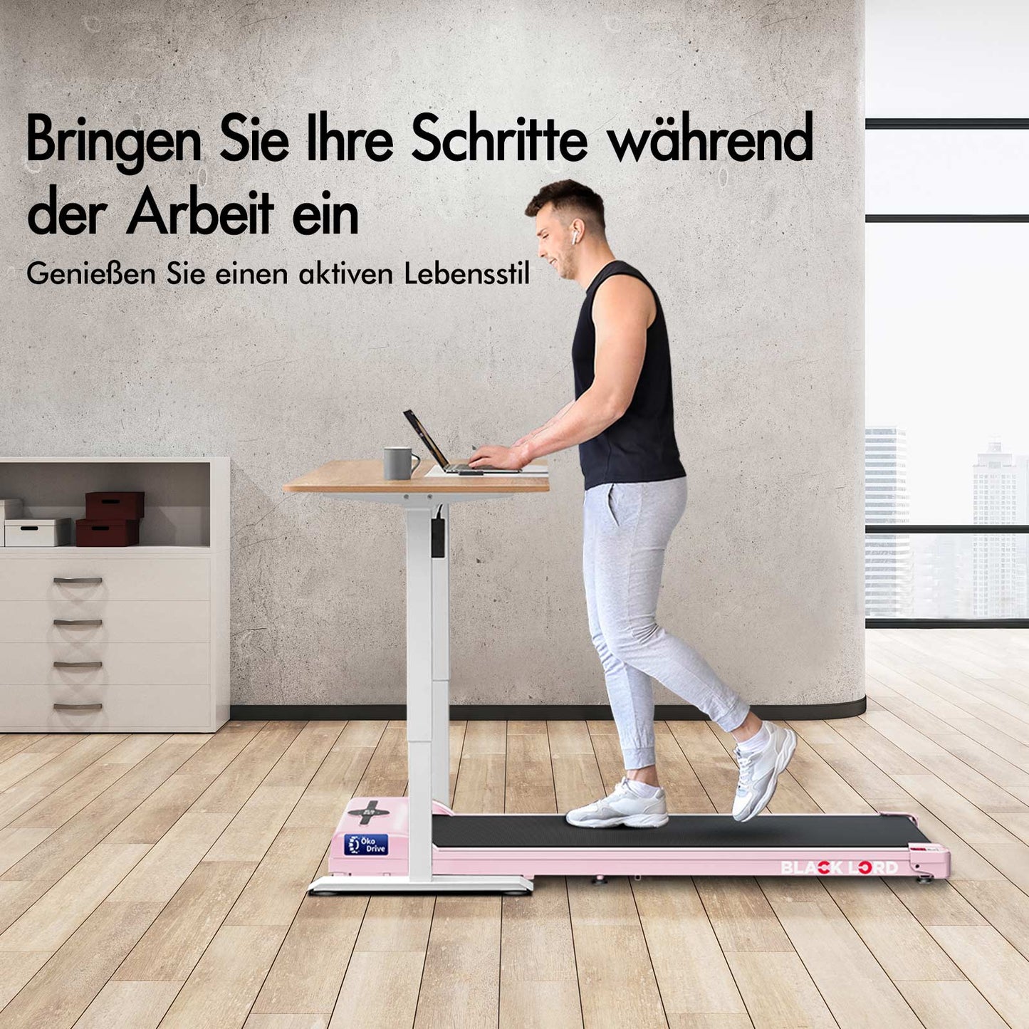 BLACK LORD Elektrisches Laufband Geh-Pad Zuhause Büro Fitnessstudio Fitness, Rosa