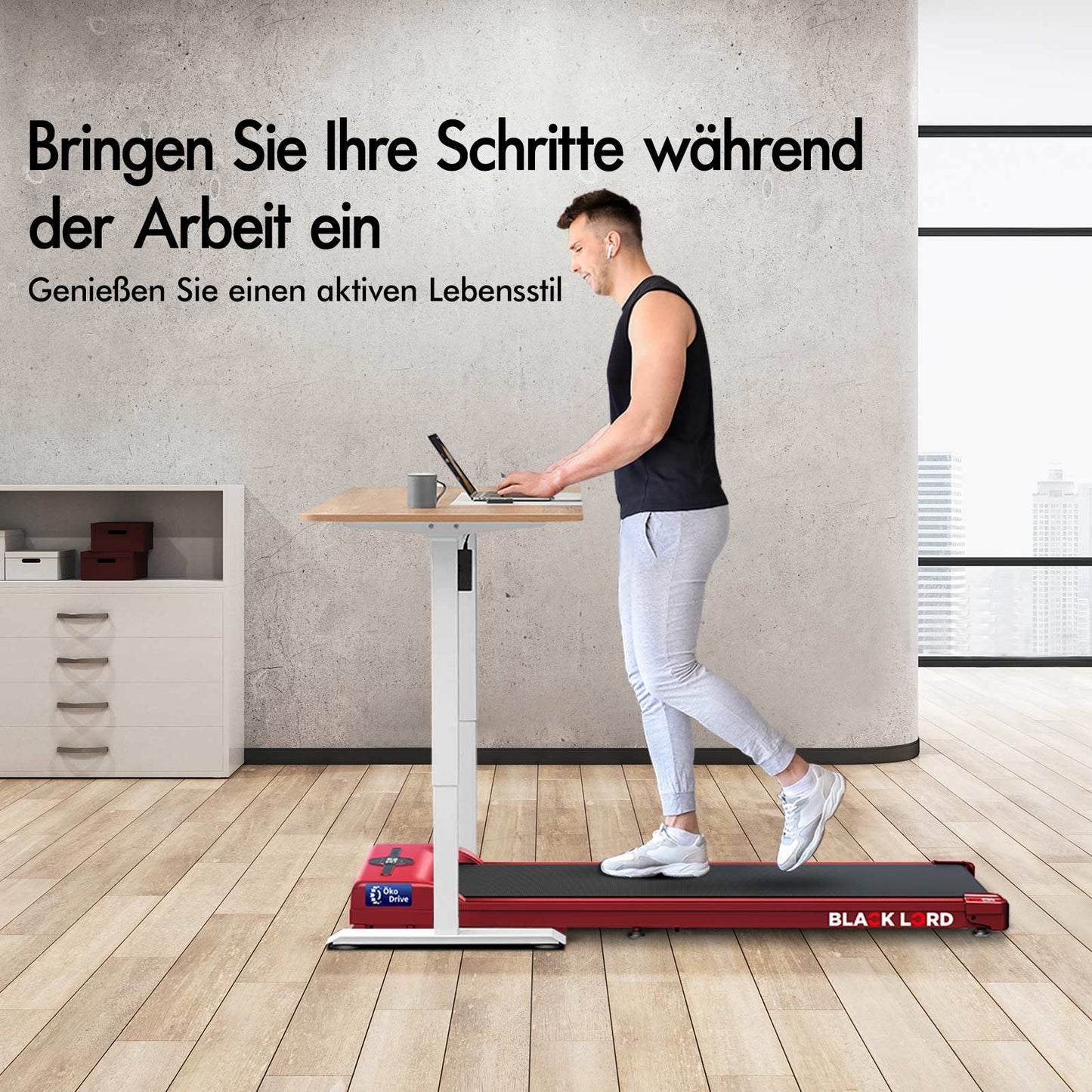 BLACK LORD Elektrisches Laufband Geh-Pad Zuhause Büro Fitnessstudio Fitness, Rot