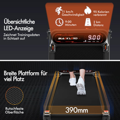BLACK LORD Laufband Elektrisch Laufmatte  Neigung Stoßdämpfer Fitnessstudio, Schwarz