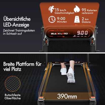 BLACK LORD Laufband Elektrisch Laufmatte  Neigung Stoßdämpfer Faltbar Schwarz