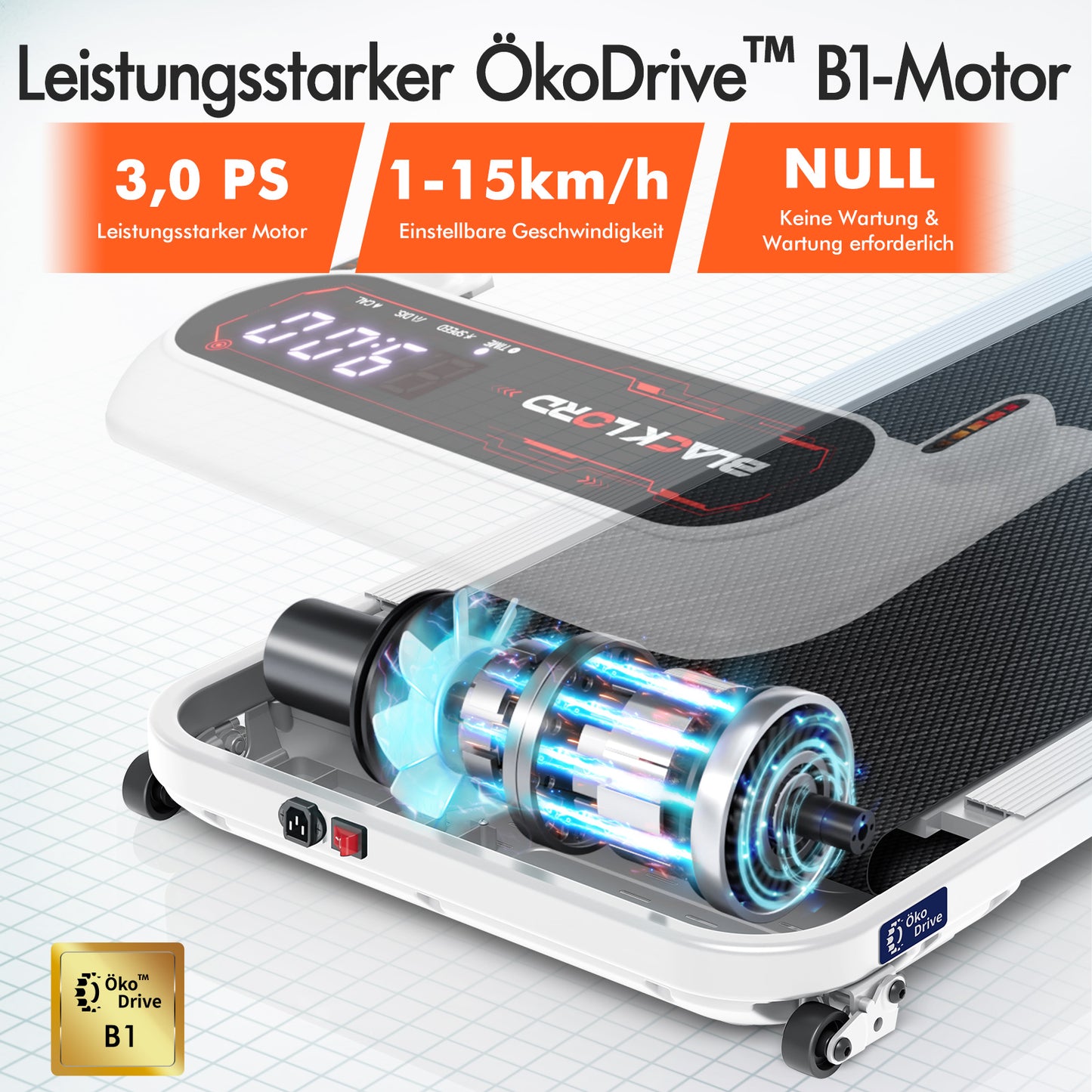 BLACK LORD Laufband Elektrisch Laufmatte  Neigung Stoßdämpfer Faltbar Weiß