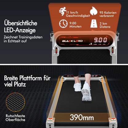 BLACK LORD Laufband Elektrisch Laufmatte  Neigung Stoßdämpfer Fitnessstudio, Silber