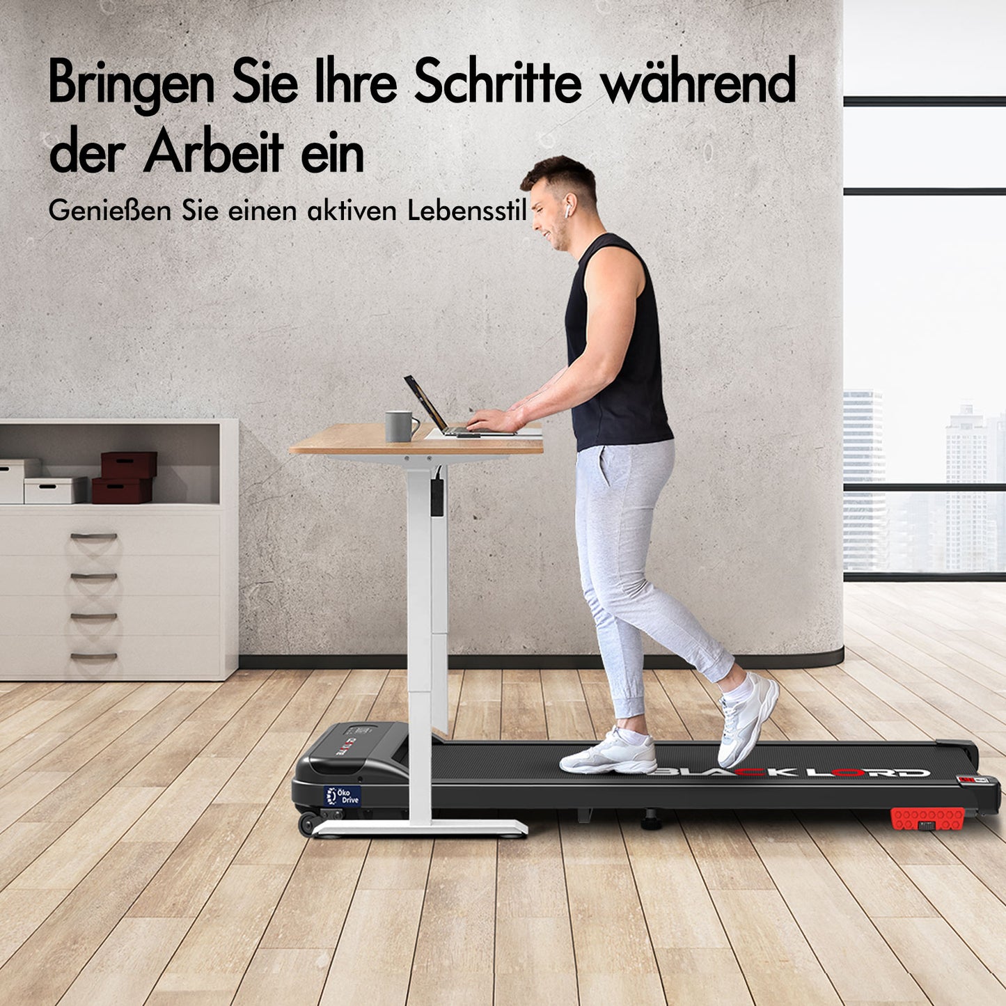 BLACK LORD Laufband Elektrisch Tretmühle  Zuhause Büro Fitnessstudio Steigung, Schwarz