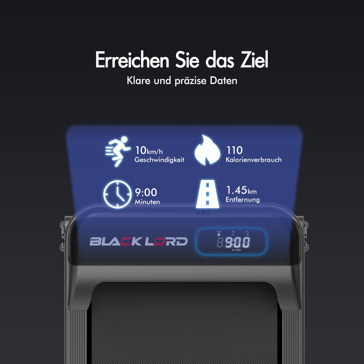 BLACK LORD Laufband Elektrisch Tretmühle  Zuhause Büro Fitnessstudio Steigung, Schwarz