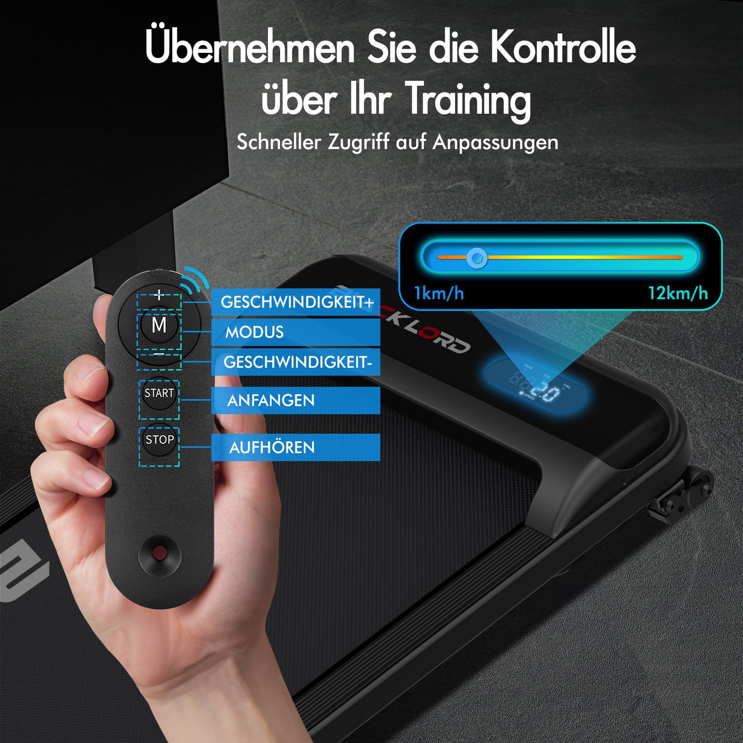 BLACK LORD Laufband Elektrisch Tretmühle  Zuhause Büro Fitnessstudio Steigung, Schwarz