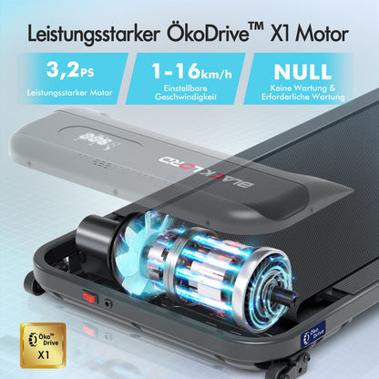 BLACK LORD Laufband Elektrisch Tretmühle Heim BüroNeigung Faltbar Schwarz