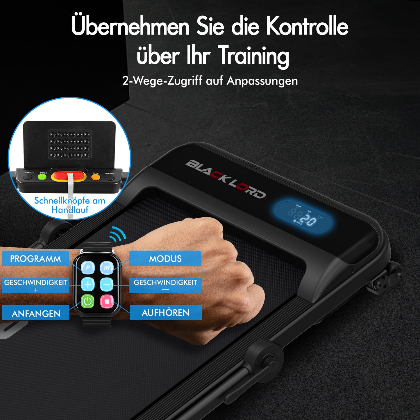 BLACK LORD Laufband Elektrisch Tretmühle Heim BüroNeigung Faltbar Schwarz