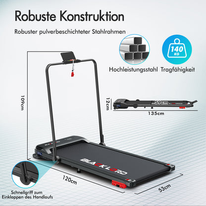 BLACK LORD Laufband Elektrisch Tretmühle Heim BüroNeigung Faltbar Schwarz