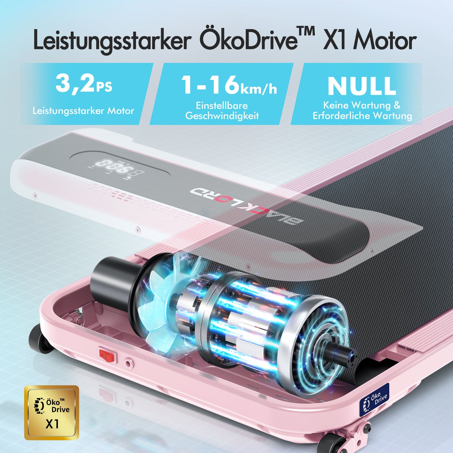 BLACK LORD Laufband Elektrisch Tretmühle Heim BüroNeigung Faltbar Rosa