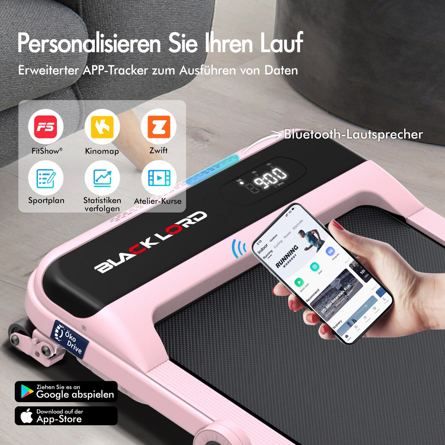 BLACK LORD Laufband Elektrisch Tretmühle Heim BüroNeigung Faltbar Rosa