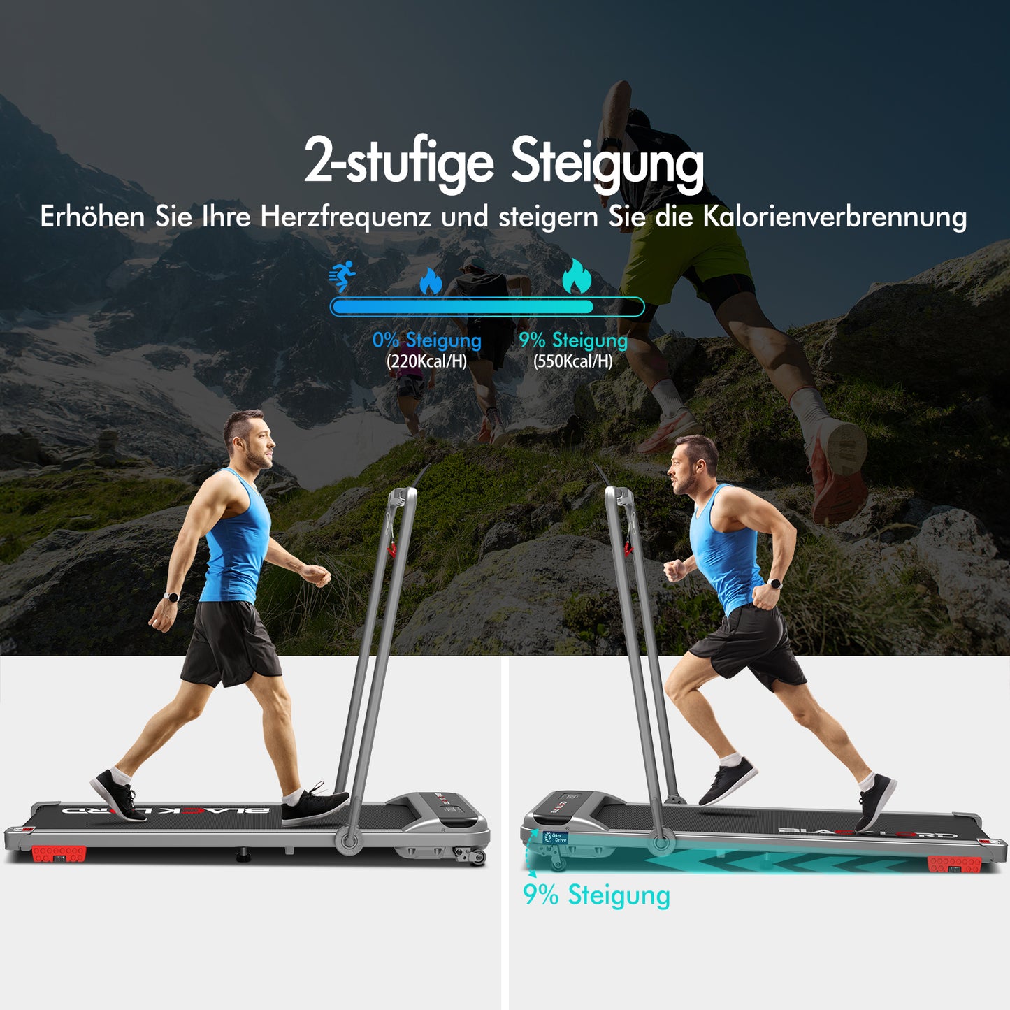 BLACK LORD Laufband Elektrisch Tretmühle Heim BüroNeigung Faltbar Silber