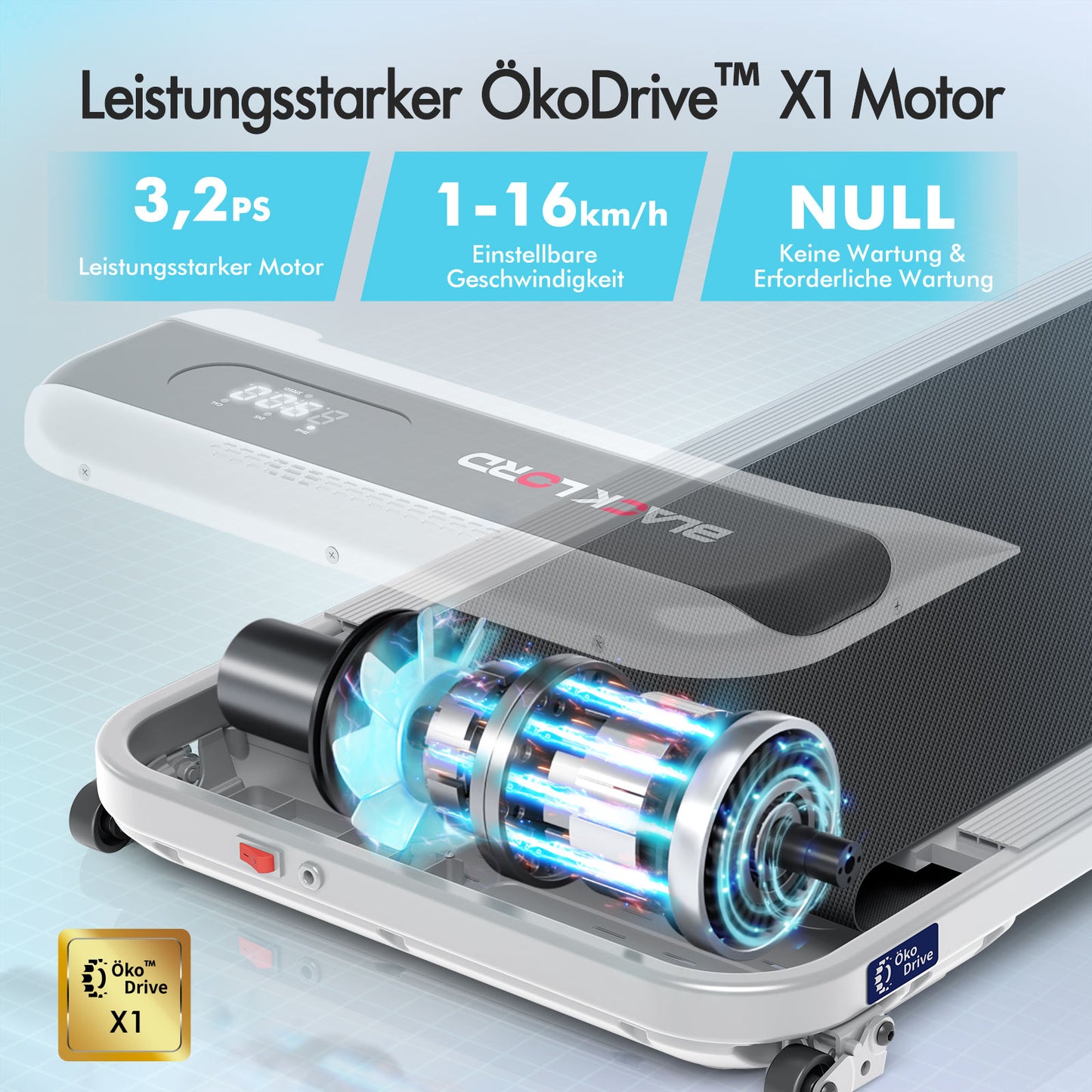 BLACK LORD Laufband Elektrisch Tretmühle Heim BüroNeigung Faltbar Silber