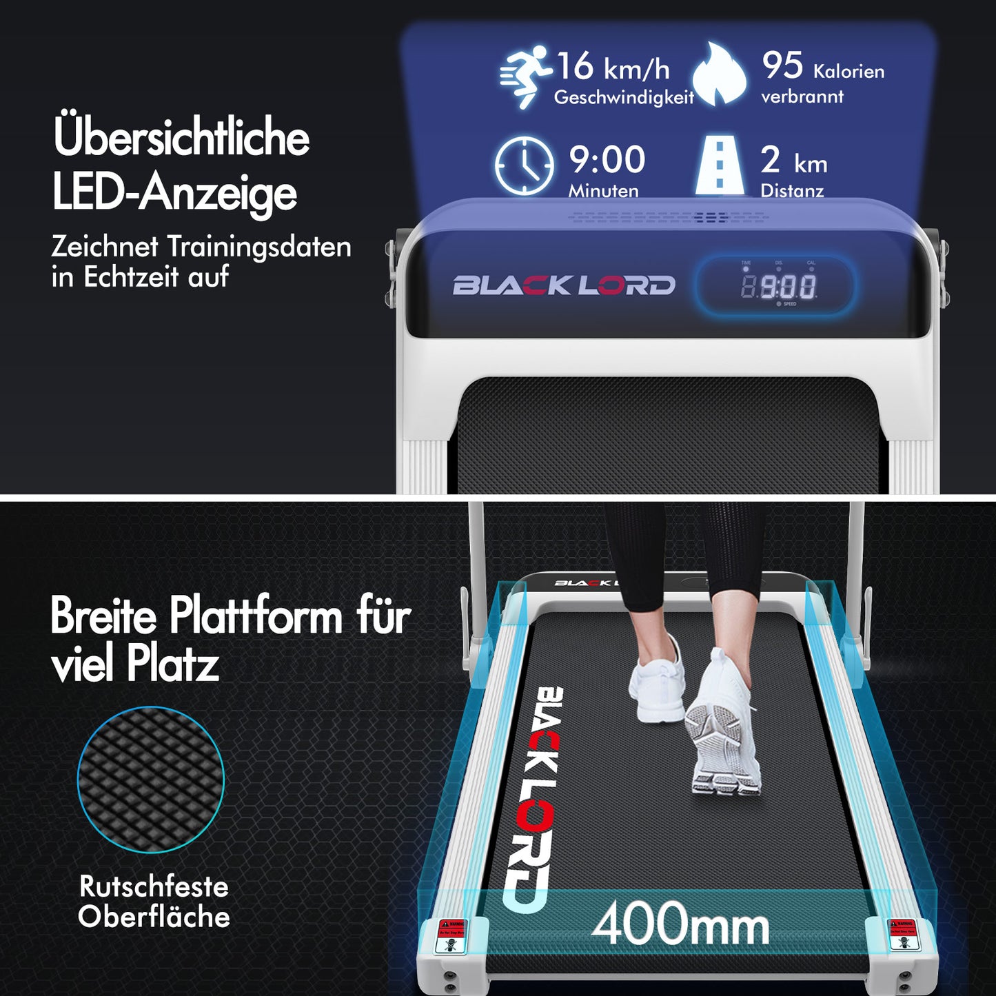 BLACK LORD Laufband Elektrisch Tretmühle Heim BüroNeigung Faltbar Weiß