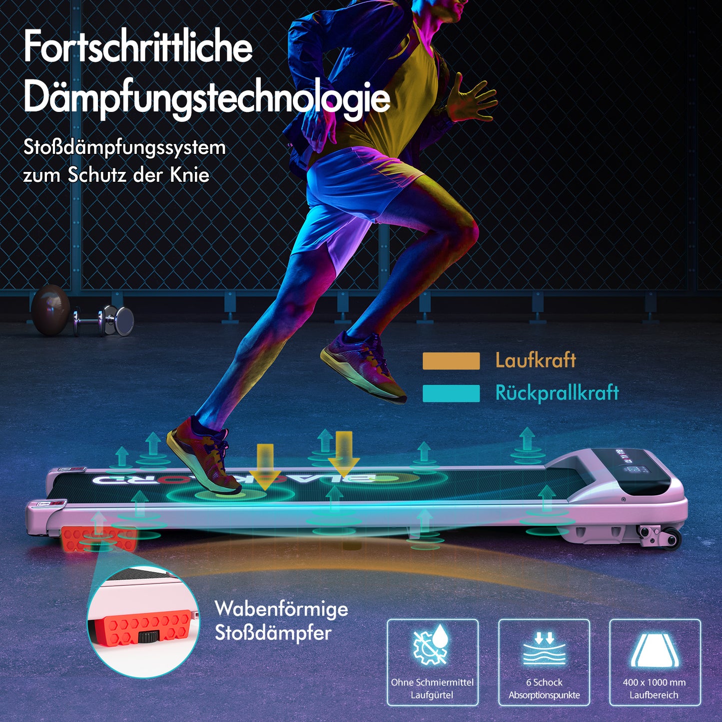 BLACK LORD Laufband Elektrisch Tretmühle  Zuhause Büro Fitnessstudio Steigung, Rosa