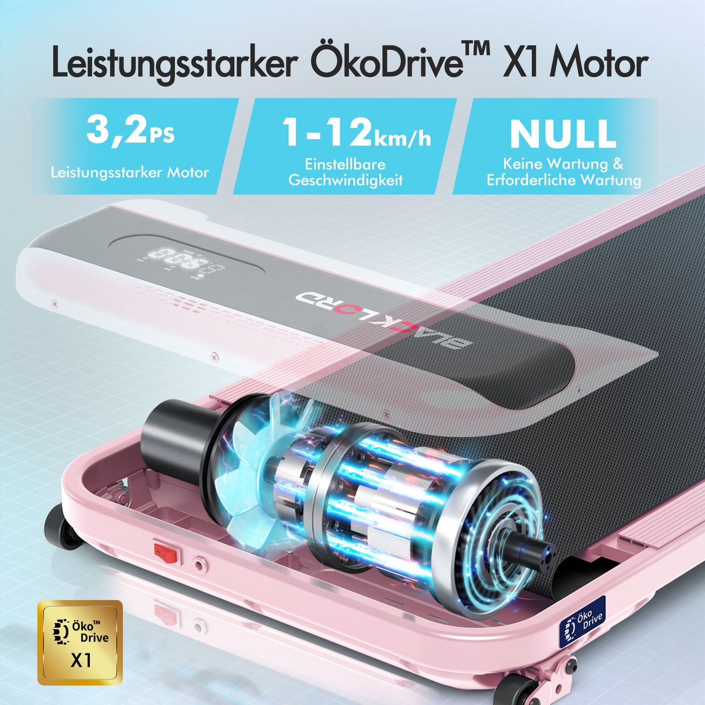 BLACK LORD Laufband Elektrisch Tretmühle  Zuhause Büro Fitnessstudio Steigung, Rosa