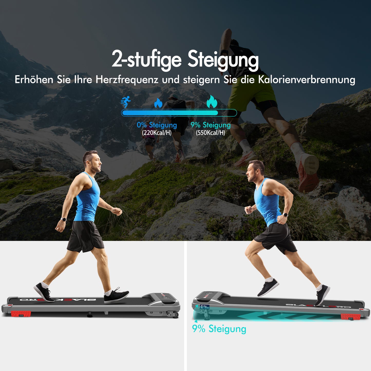 BLACK LORD Laufband Elektrisch Tretmühle  Zuhause Büro Fitnessstudio Steigung, Silber