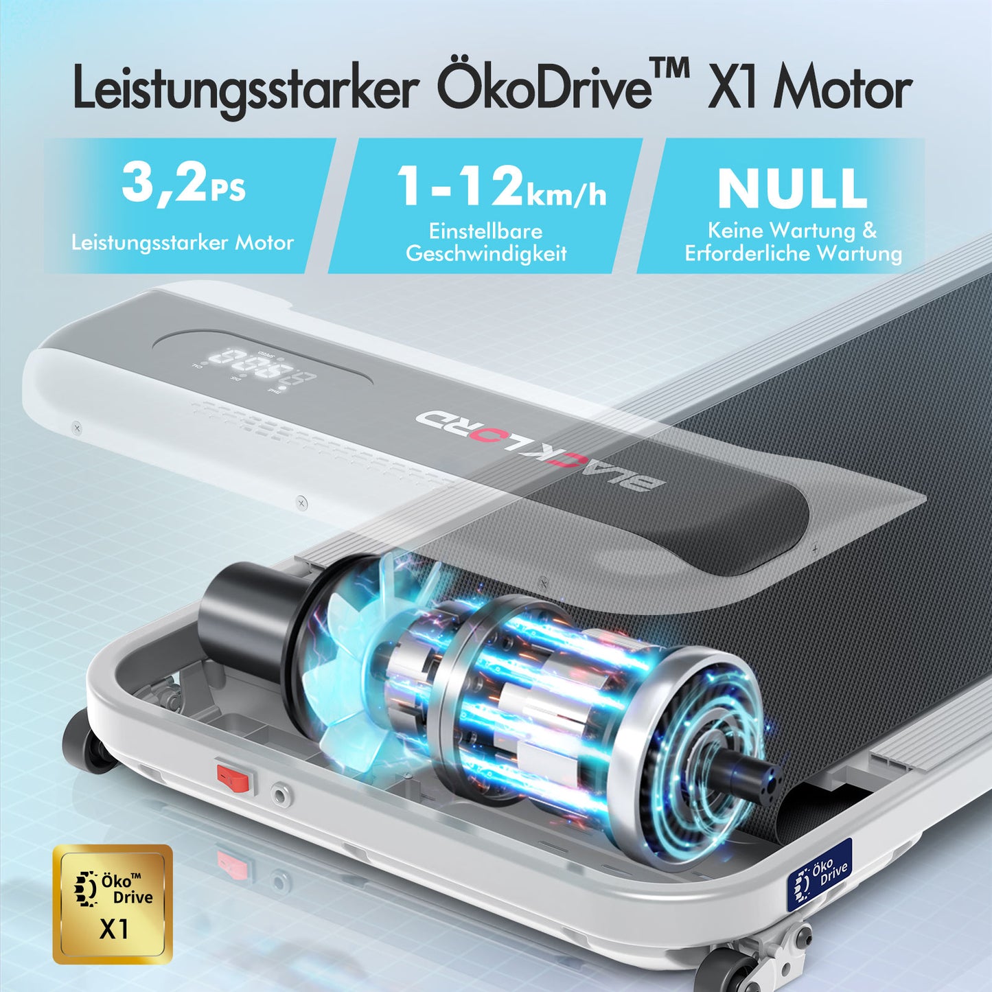 BLACK LORD Laufband Elektrisch Tretmühle  Zuhause Büro Fitnessstudio Steigung, Silber