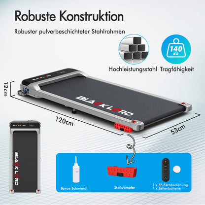 BLACK LORD Laufband Elektrisch Tretmühle  Zuhause Büro Fitnessstudio Steigung, Silber