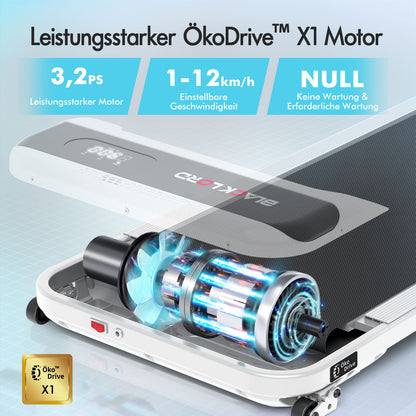 BLACK LORD Laufband Elektrisch Tretmühle  Zuhause Büro Fitnessstudio Steigung, Weiß