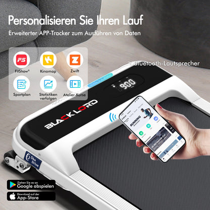 BLACK LORD Laufband Elektrisch Tretmühle  Zuhause Büro Fitnessstudio Steigung, Weiß