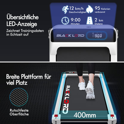 BLACK LORD Laufband Elektrisch Tretmühle  Zuhause Büro Fitnessstudio Steigung, Weiß