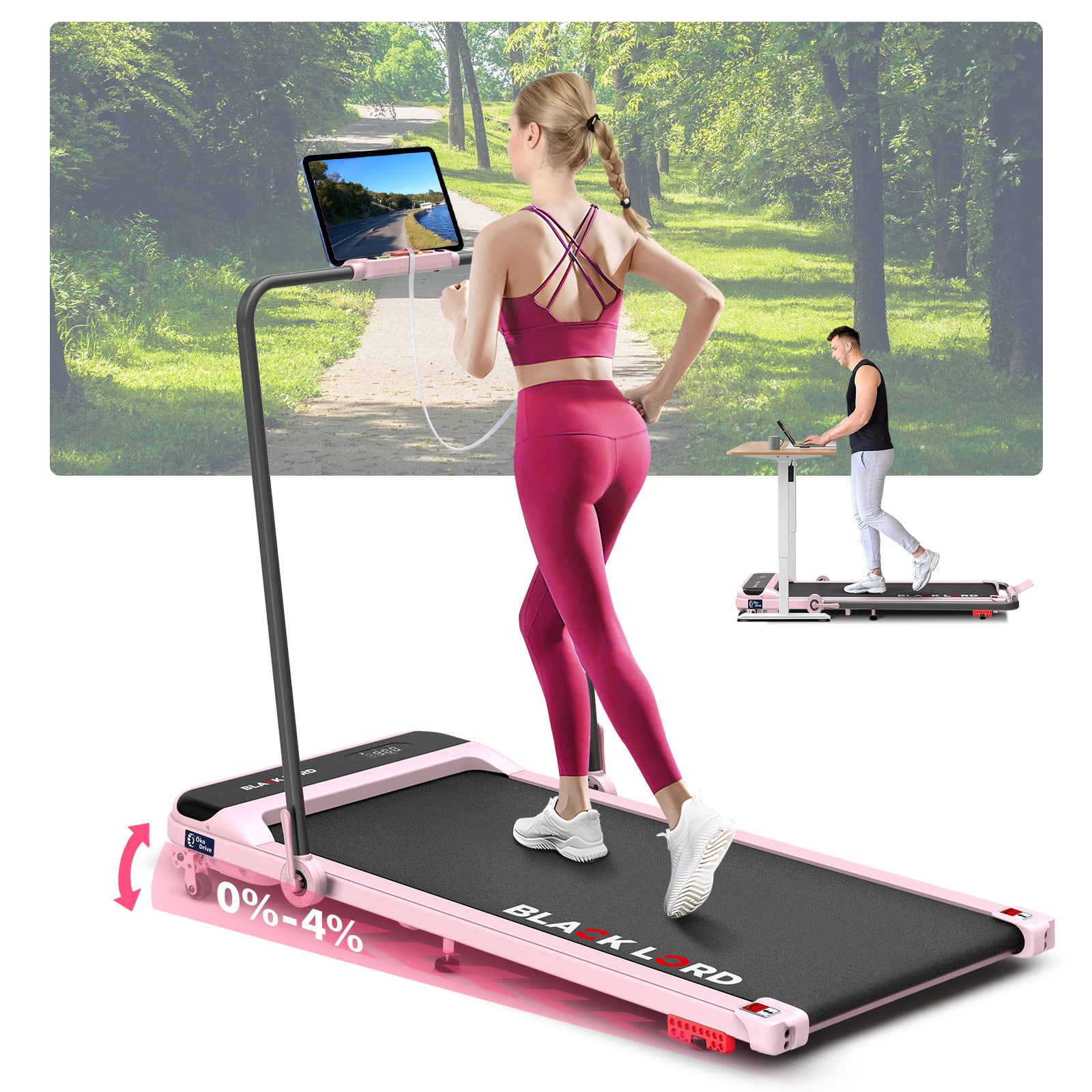 BLACK LORD Slim Laufband Rosa - 1-15km/h, Platzsparend Fürs Homeoffice