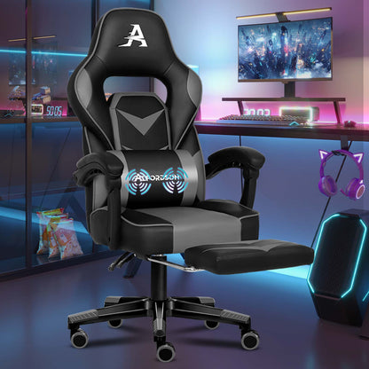 ALFORDSON Gaming-Stuhl Bürostuhl Dicke Polsterung Fußstütze Exekutive Grau