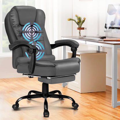 ALFORDSON Massage-Bürostuhl mit Fußstütze, Executive-Gaming-Sitz, PU-Leder Grau