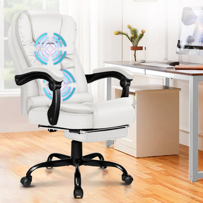 ALFORDSON Massage-Bürostuhl mit Fußstütze, Executive-Gaming-Sitz, PU-Leder Weiß