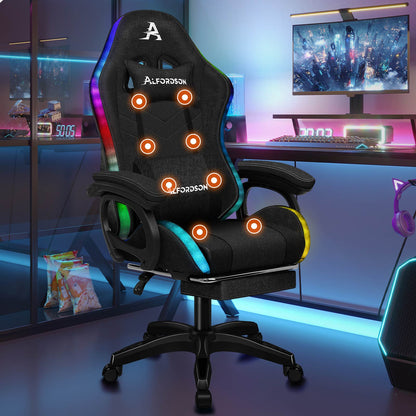 ALFORDSON Gaming Stuhl Büro 12 RGB LED Massage Computersitz Stoff Schwarz