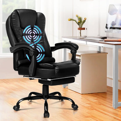 ALFORDSON Massage-Bürostuhl mit Fußstütze, Executive-Gaming-Sitz, PU-Leder