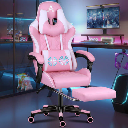ALFORDSON Gaming Stuhl Office Racer Großes Lendenkissen Fußstütze Sitz Leder Rosa