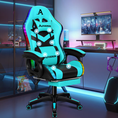 ALFORDSON Gaming Stuhl mit 8-Punkt Massage 12 Farben RGB LED-Licht Cyan Schwarz