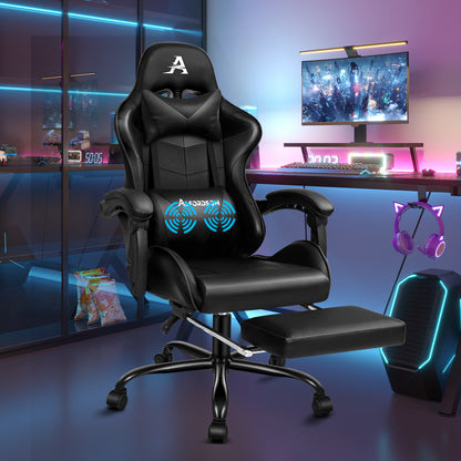 ALFORDSON Gaming Stuhl Bürostuhl Racing Stuhl Fußstütze Sitz PU Leder Schwarz