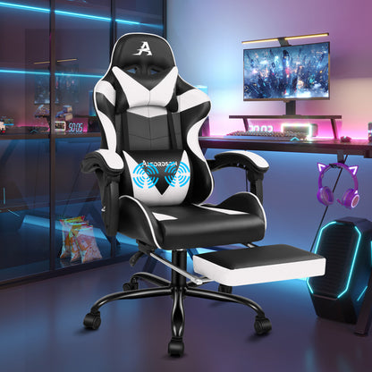 ALFORDSON Gaming Stuhl Bürostuhl Racing Stuhl Fußstütze Sitz PU Leder Weiß