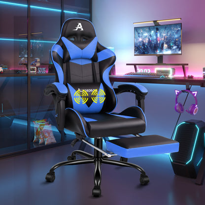 ALFORDSON Gaming Stuhl Bürostuhl Racing Stuhl Fußstütze Sitz PU Leder Blau