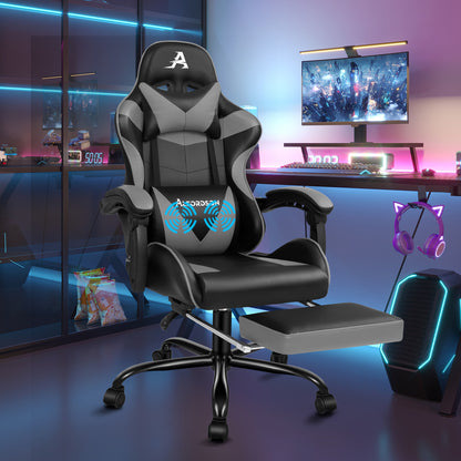 ALFORDSON Gaming Stuhl Bürostuhl Racing Stuhl Fußstütze Sitz PU Leder Grau