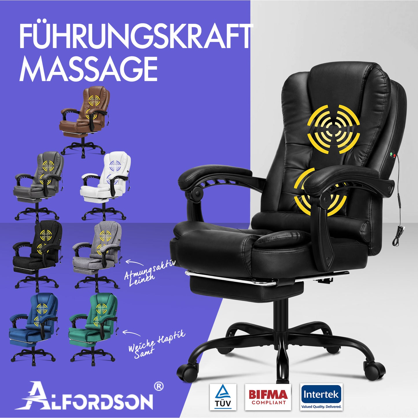 ALFORDSON Massage Bürostuhl mit Fußstütze Executive Gaming Sitz